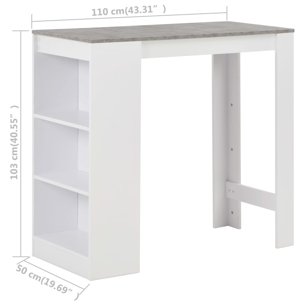 Baaripöytä hyllyllä valkoinen 110x50x103 cm  Tyylitukku.fi