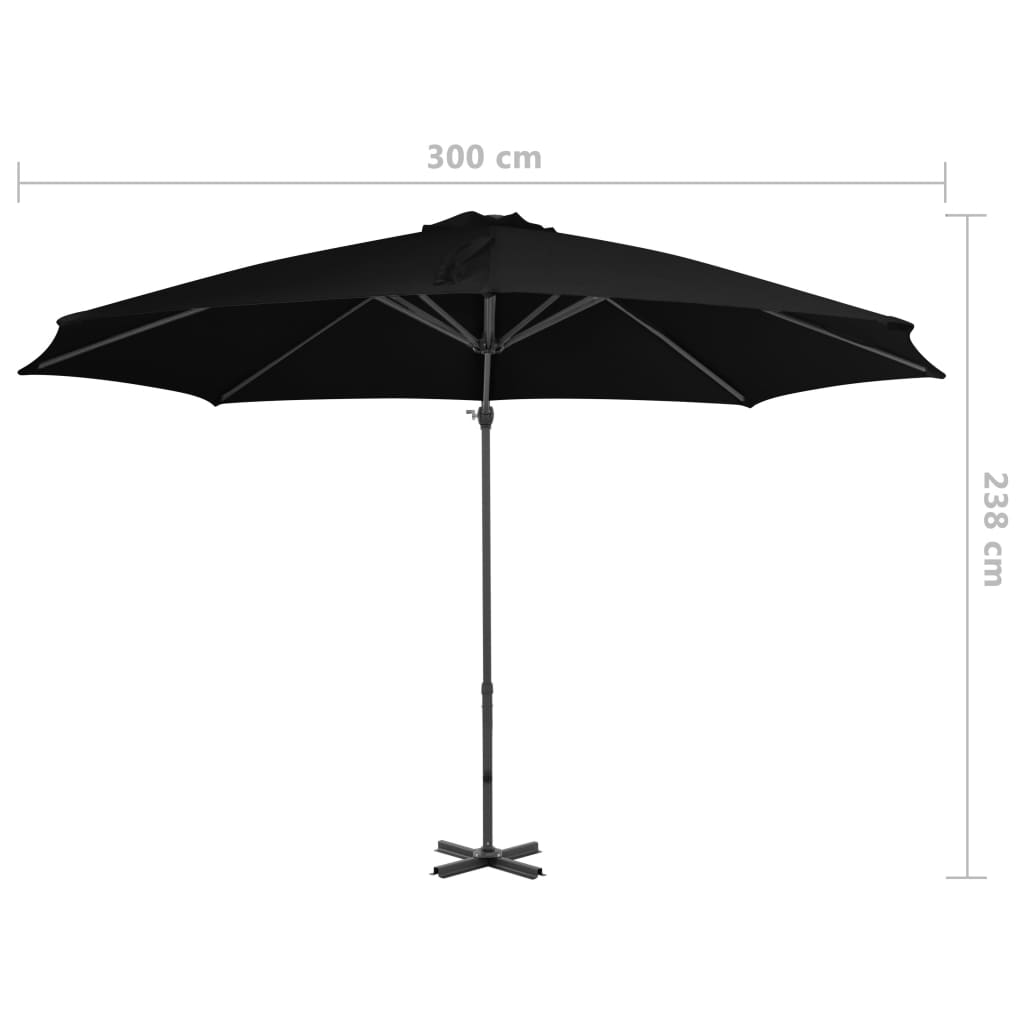 Riippuva aurinkovarjo alumiinipylväällä musta 300 cm  Tyylitukku.fi