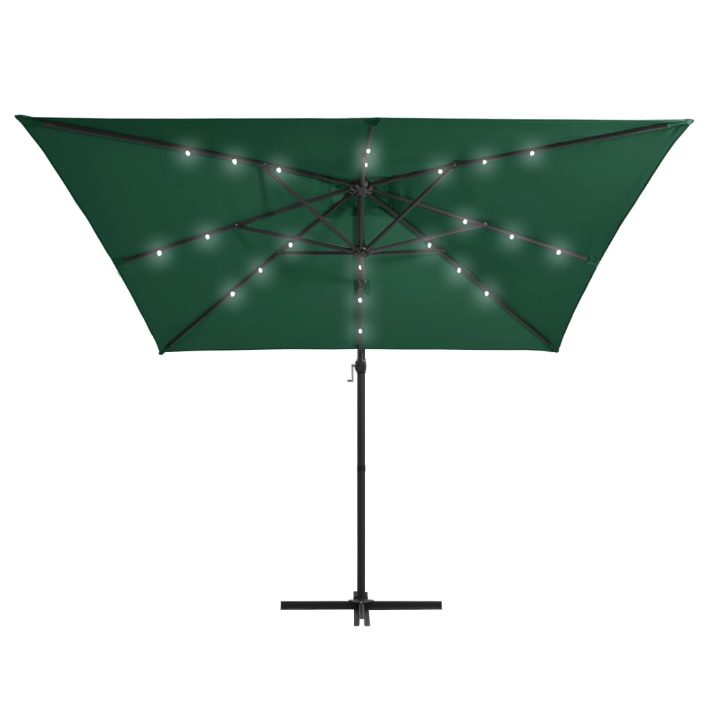 Aurinkovarjo LED-valoilla ja teräspylväällä 250x250 cm vihreä  Tyylitukku.fi