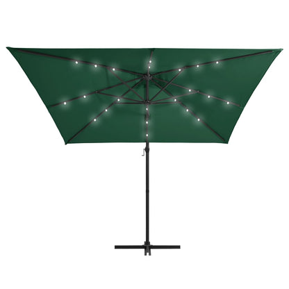 Aurinkovarjo LED-valoilla ja teräspylväällä 250x250 cm vihreä  Tyylitukku.fi