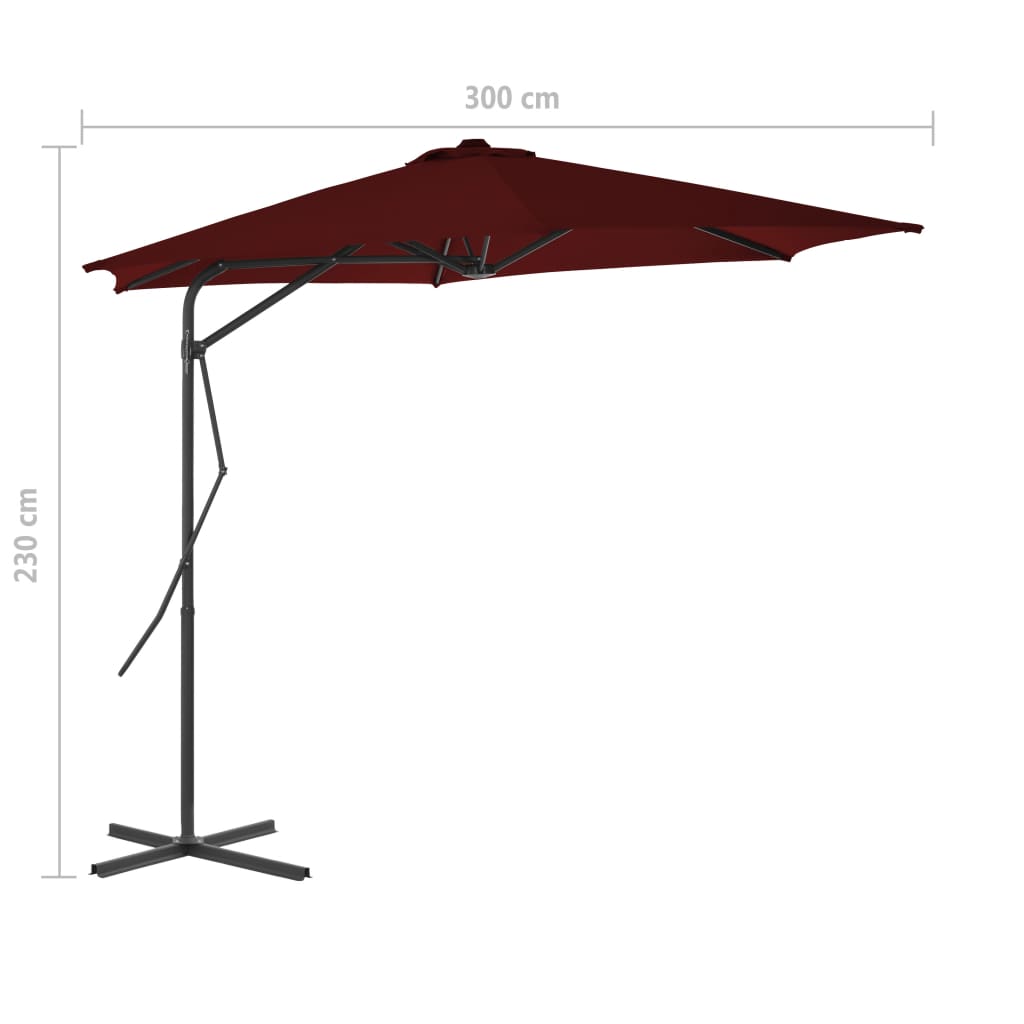 Aurinkovarjo terästangolla viininpunainen 300x230 cm  Tyylitukku.fi