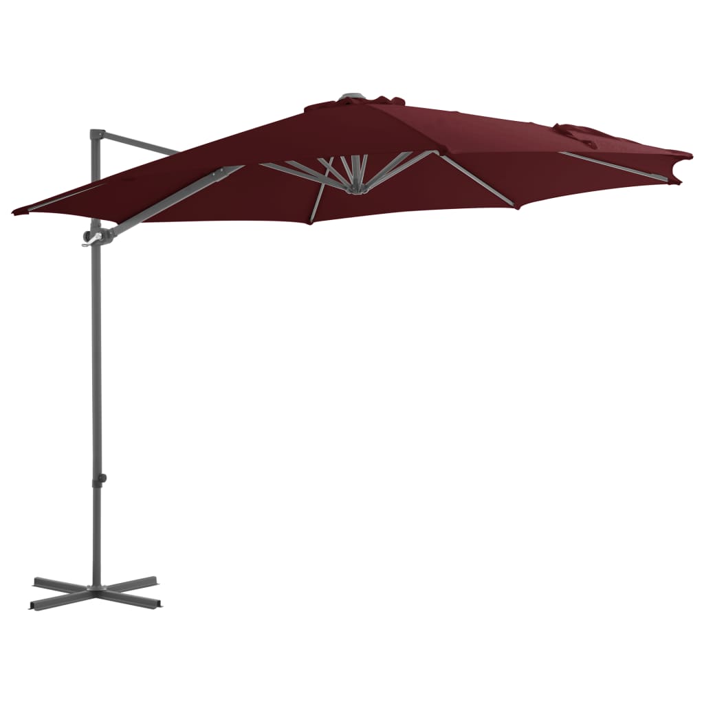 Riippuva aurinkovarjo teräspylväällä viininpunainen 300 cm  Tyylitukku.fi