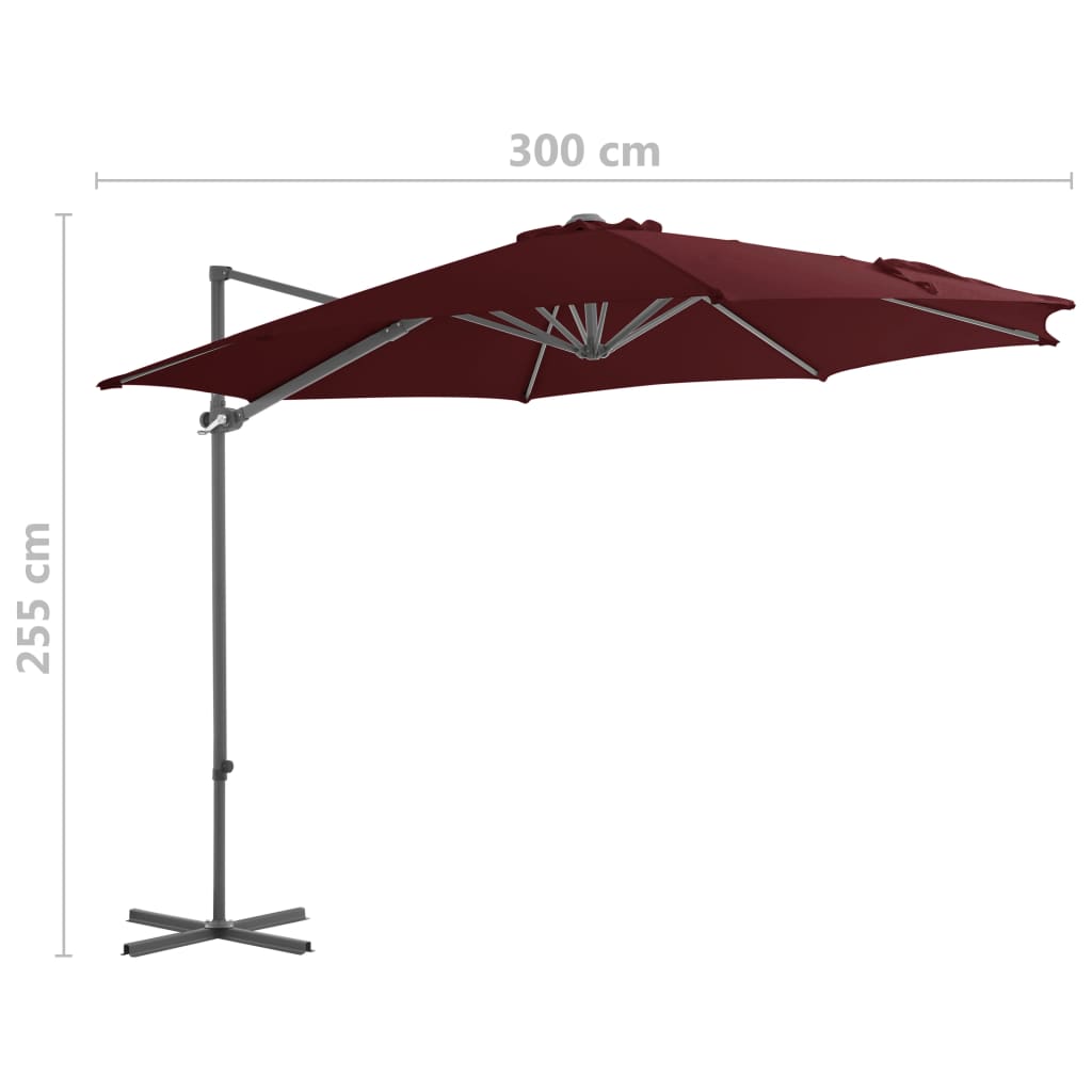 Riippuva aurinkovarjo teräspylväällä viininpunainen 300 cm  Tyylitukku.fi