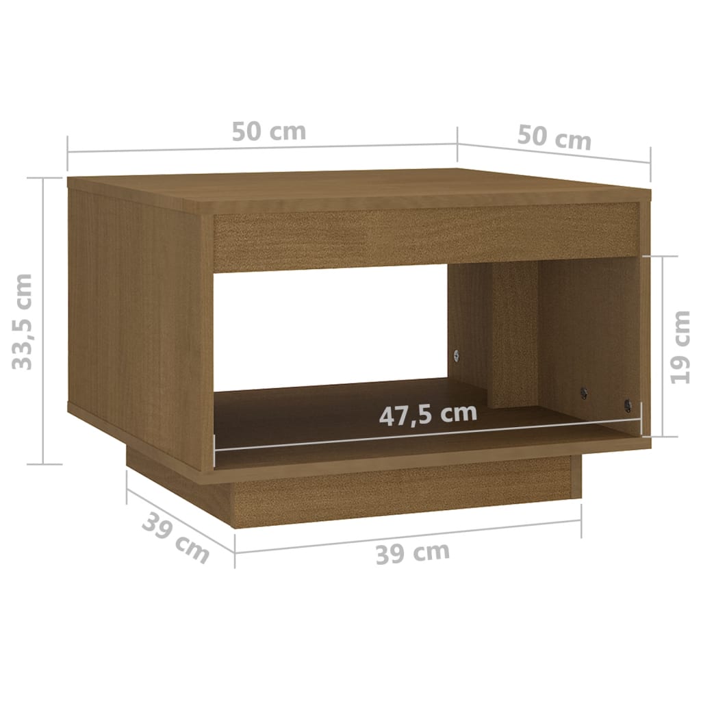 Sohvapöytä hunajanruskea 50x50x33,5 cm täysi mänty  Tyylitukku.fi