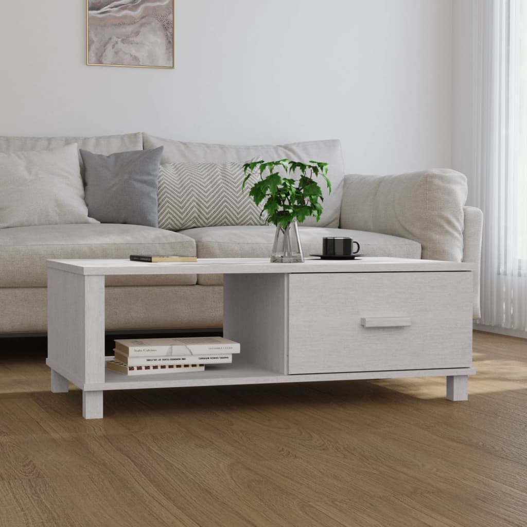 Sohvapöytä HAMAR valkoinen 100x55x35 cm täysi mänty  Tyylitukku.fi